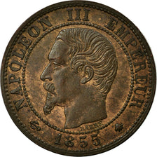 França, Napoleon III, Centime, 1855, Strasbourg, ancre, Bronze, MS(60-62)