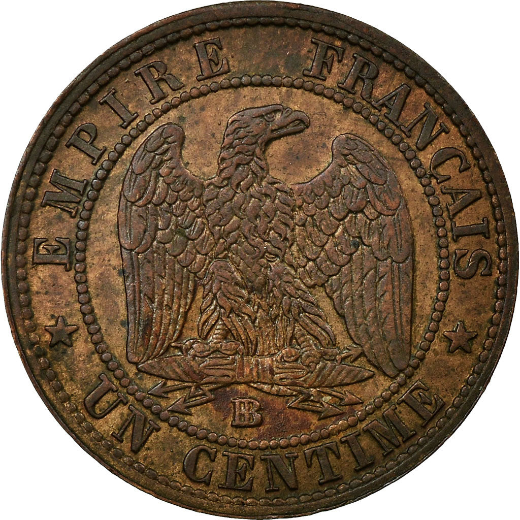 France, Napoleon III, Centime, 1855, Strasbourg, anchor, Bronze, MS(60-62)