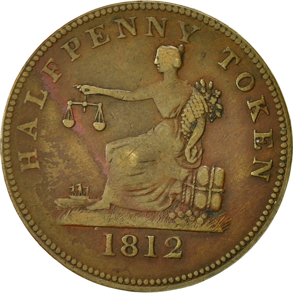 Coin, Canada, LOWER CANADA, Halfpenny Token, 1812, VF(20-25), Brass