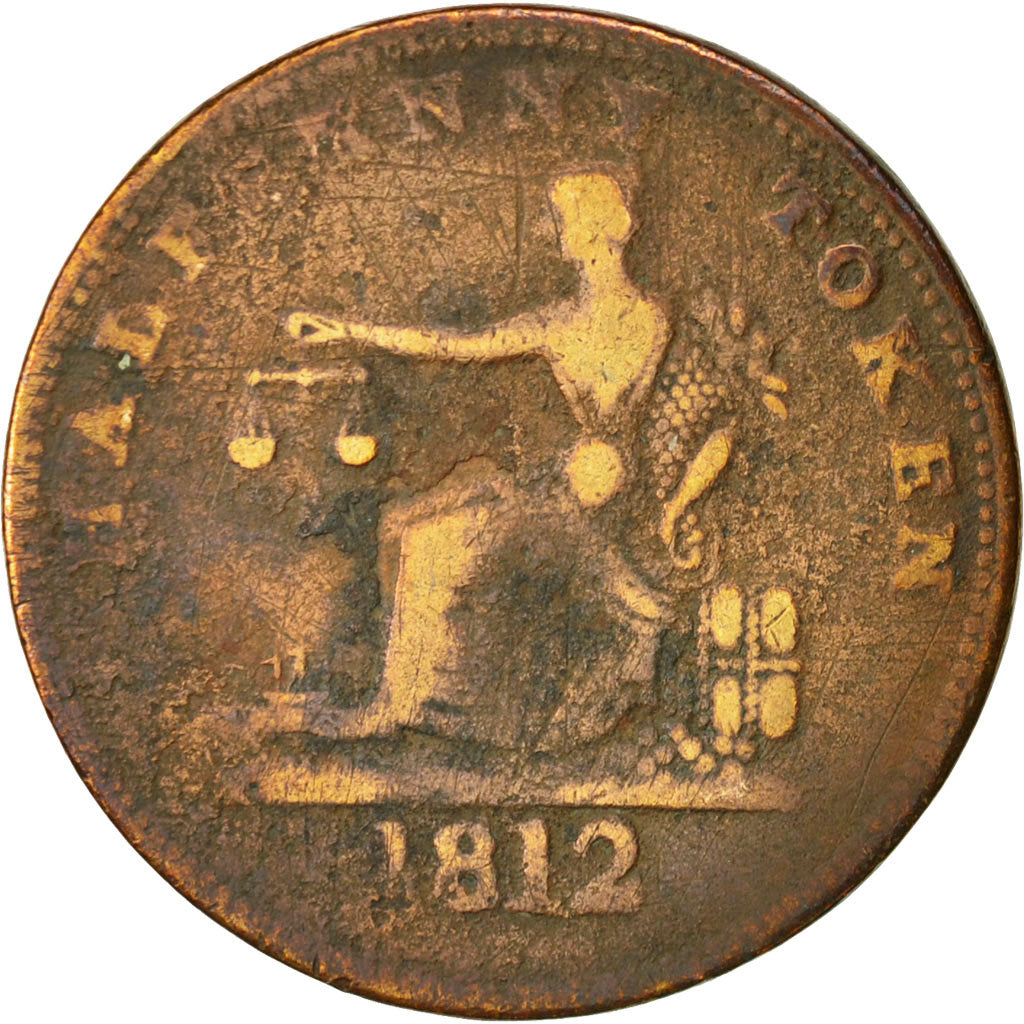 Coin, Canada, LOWER CANADA, Halfpenny Token, 1812, VF(20-25), Brass
