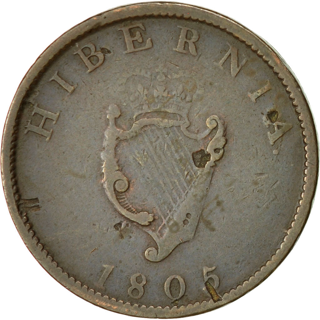 Coin, Ireland, George III, 1/2 Penny, 1805, VF(30-35), Copper, KM:147.1