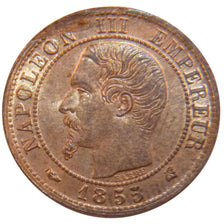 FRANCE, Napoléon III, Centime, 1855, Bordeaux, KM #775.5, AU(55-58), Bronze, G..
