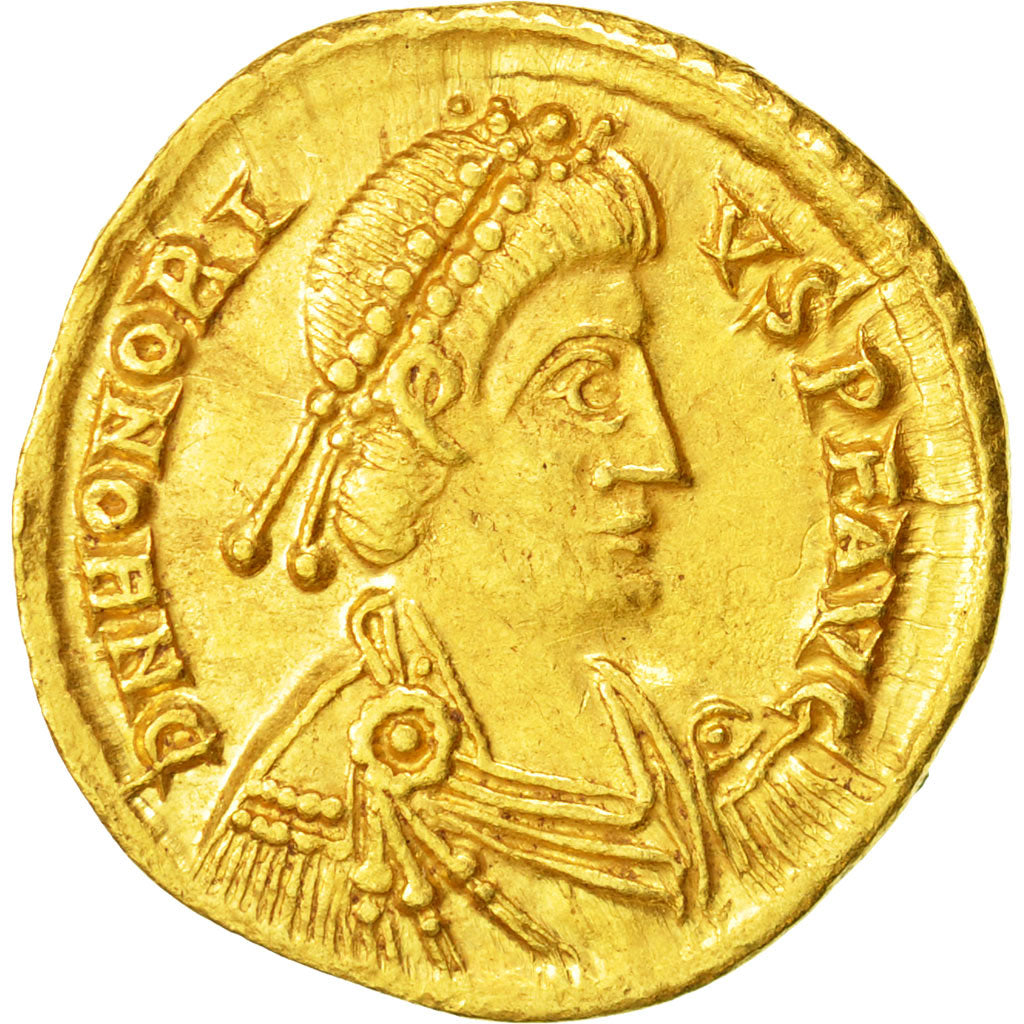 Coin, Honorius, Solidus, Ravenna, MS(60-62), Gold, RIC:1287