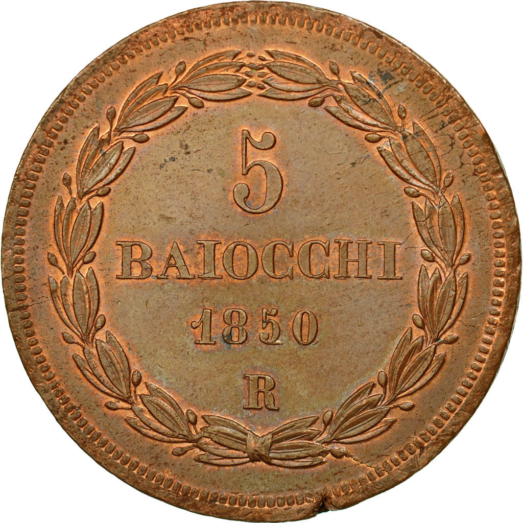Coin, ITALIAN STATES, PAPAL STATES, Pius IX, 5 Baiocchi, 1850, Rome, MS(60-62)