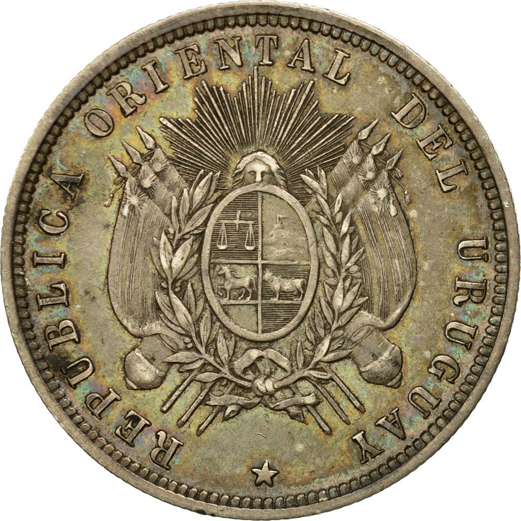 Moneda, Uruguay, 50 Centesimos, 1877, Paris, MBC+, Plata, KM:16