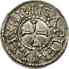 Monnaie, France, Carloman II, Denier, Auxerre, Extremely rare, TTB+, Argent