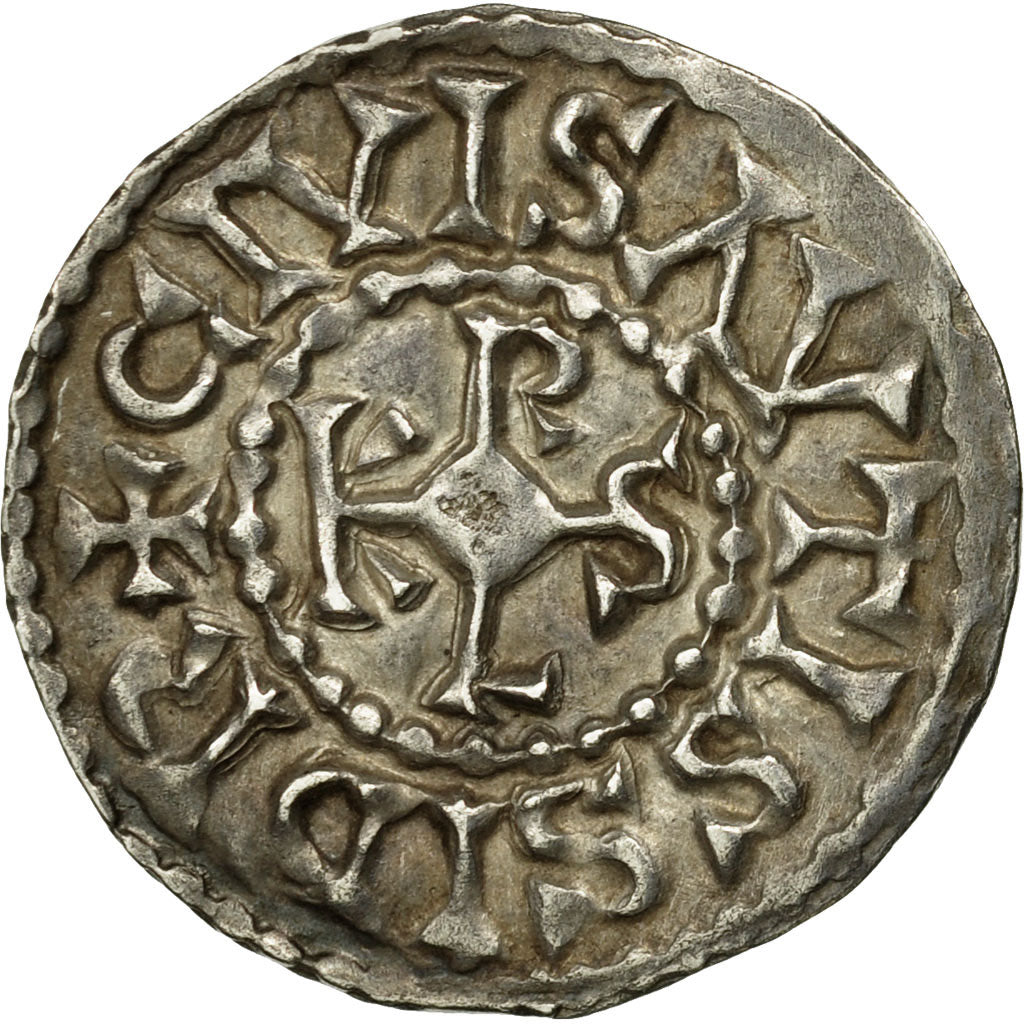 Coin, France, Carloman II, Denarius, Auxerre, Extremely rare, AU(50-53), Silver