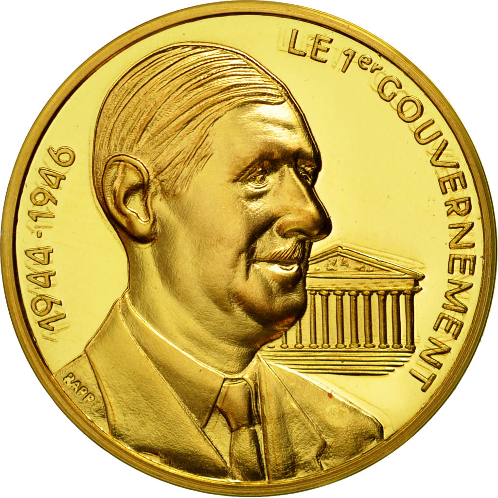 Francia, medalla, Charles De Gaulle, 1944-1946, Le 1er Gouvernement, 1970, SC+