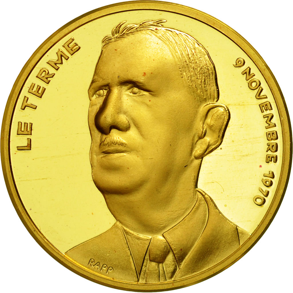 France, Medal, Charles De Gaulle, Le terme, 9 novembre 1970, 1970, MS(64), Gold