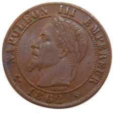 FRANCE, Napoléon III, Centime, 1862, Strasbourg, KM #795.2, AU(55-58), Bronze, G