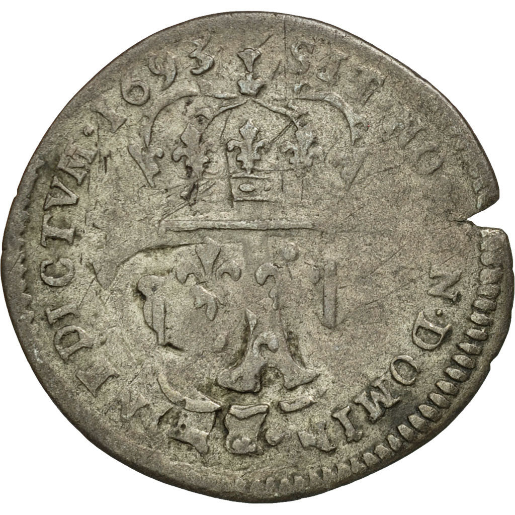 Coin, France, Louis XIV, Quinzain, 1693, Toulouse, VF(30-35), Billon, Gadoury:92
