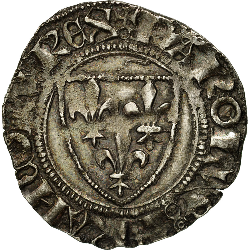Coin, France, Charles VI, Blanc Guénar, Paris, EF(40-45), Billon, Duplessy:377C