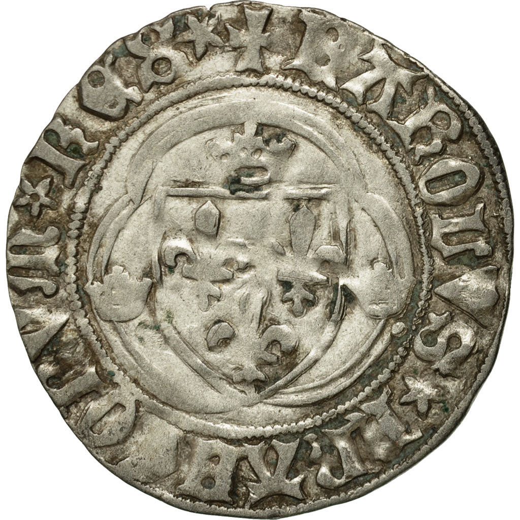Coin, France, Charles VII, Blanc à la couronne, Angers, EF(40-45), Billon