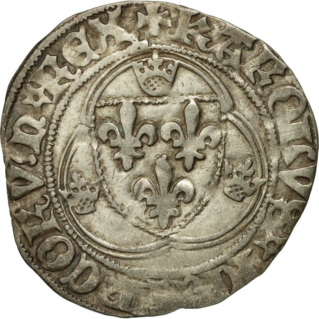 Coin, France, Charles VII, Blanc à la couronne, Lyon, EF(40-45), Billon
