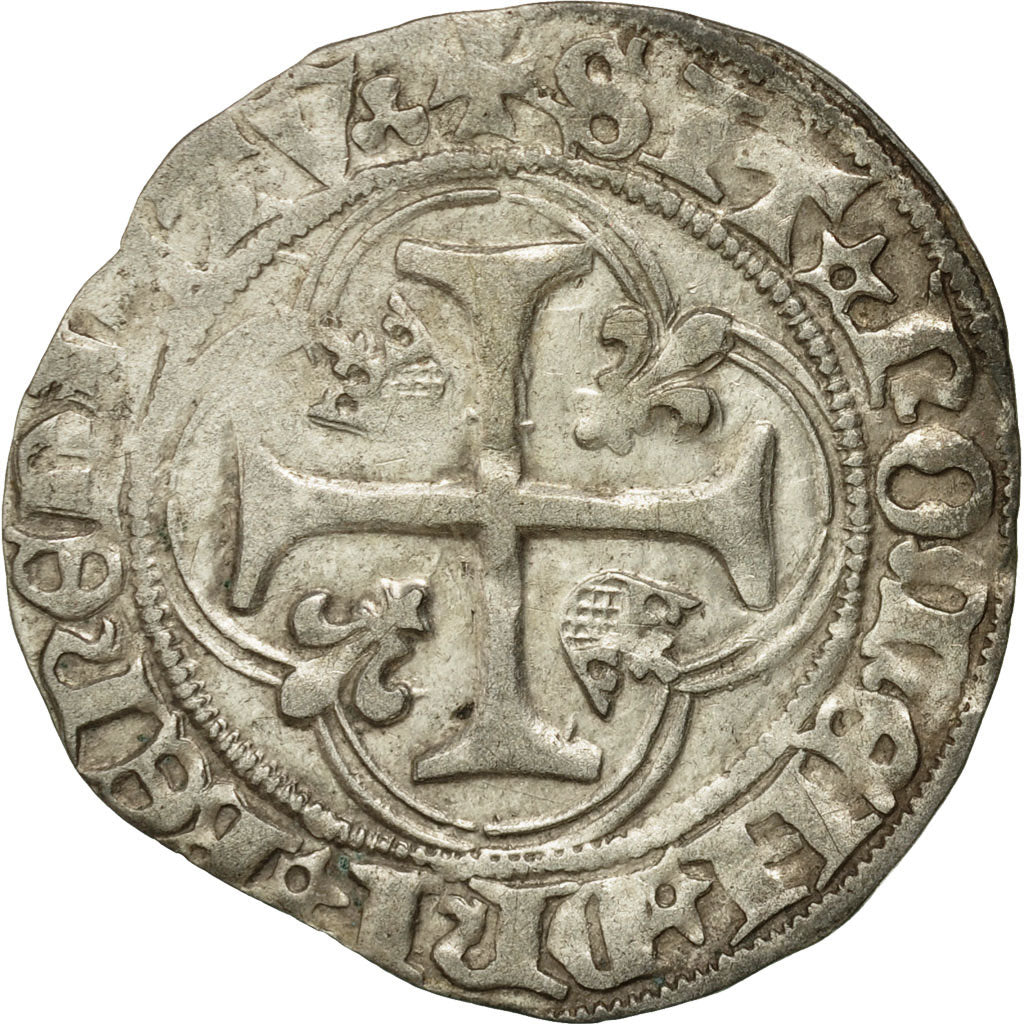 Coin, France, Charles VII, Blanc à la couronne, Lyon, EF(40-45), Billon