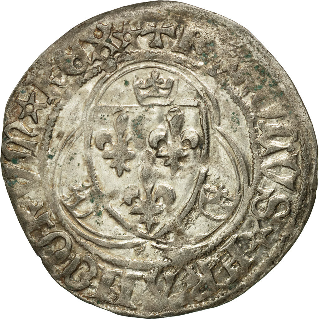 Coin, France, Charles VII, Blanc à la couronne, Saint Lô, AU(50-53), Billon