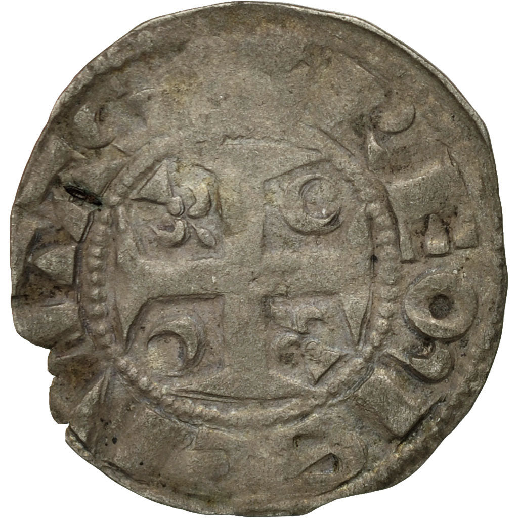 Moneta, Francia, Champagne, Guillaume II, Denarius, Reims, MB+, Argento
