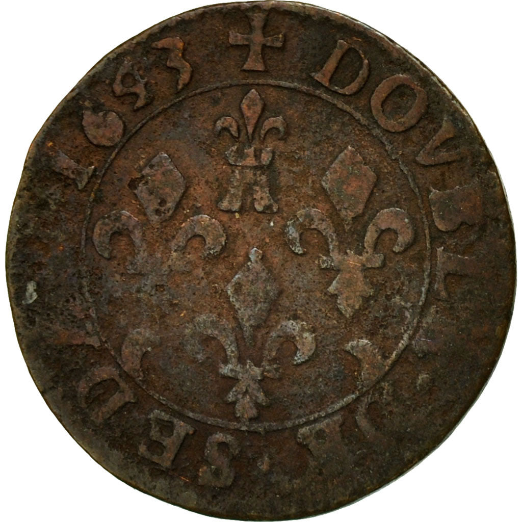 Coin, France, Ardennes, Fréd-Maurice de La Tour, Double Tournois, 1643, Sedan