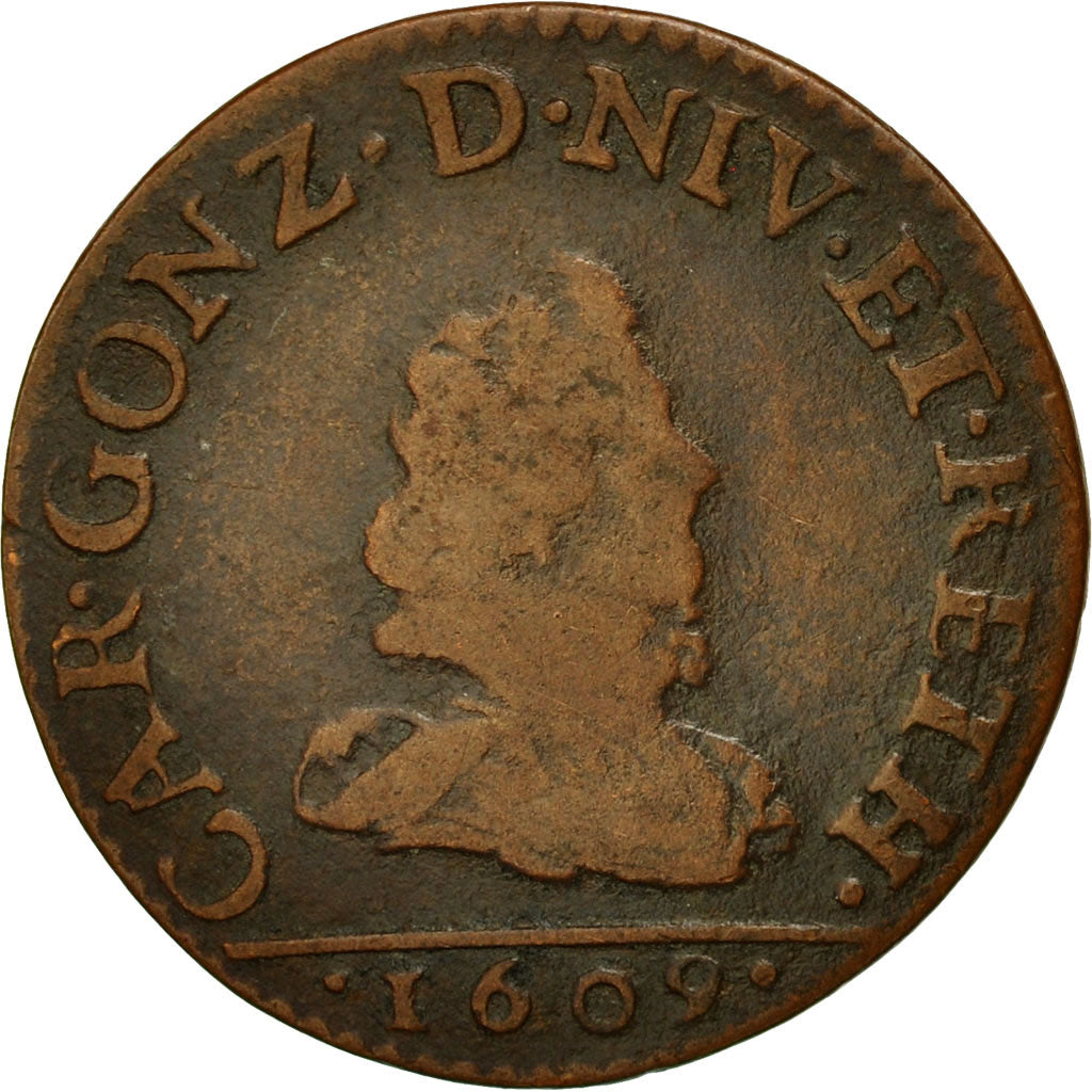 Moneda, Francia, Ardennes, Charles I, Liard, 1609, Charleville, BC, Cobre