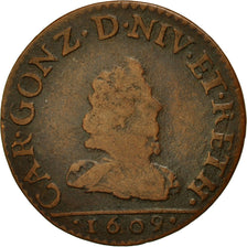 Moneda, Francia, Ardennes, Charles I, Liard, 1609, Charleville, BC, Cobre