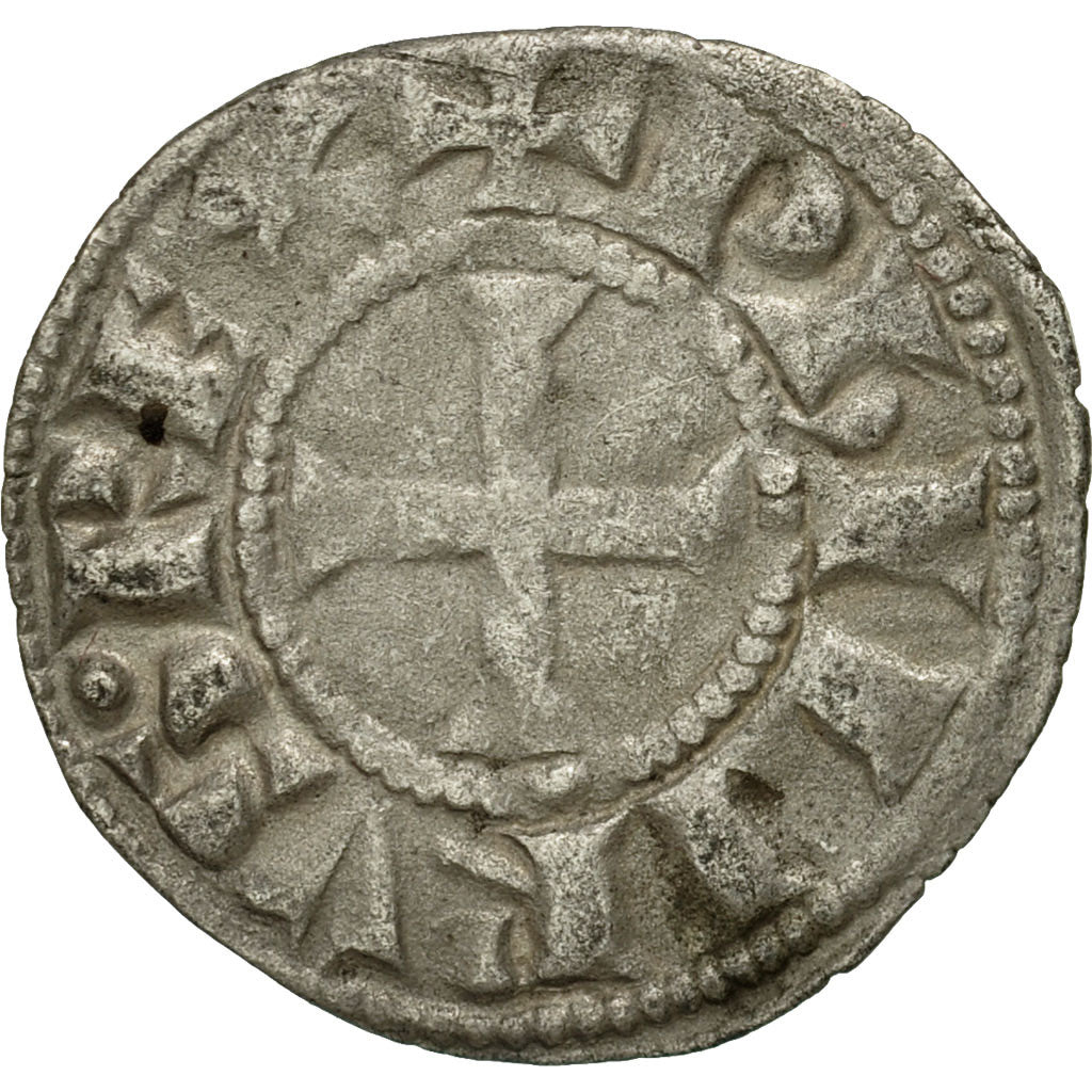 Moneda, Francia, Philip III, Denier Tournois, BC+, Vellón, Duplessy:204
