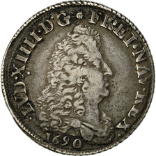 Monnaie, France, Louis XIV, 1/4 Ecu aux 8 L, 1690, Lille, Frappe hybride, TTB