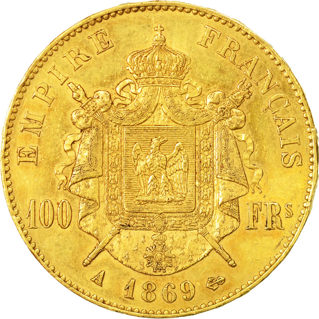 France, Napoleon III, 100 Francs, 1869, Paris, AU(50-53), Gold, KM:802.1