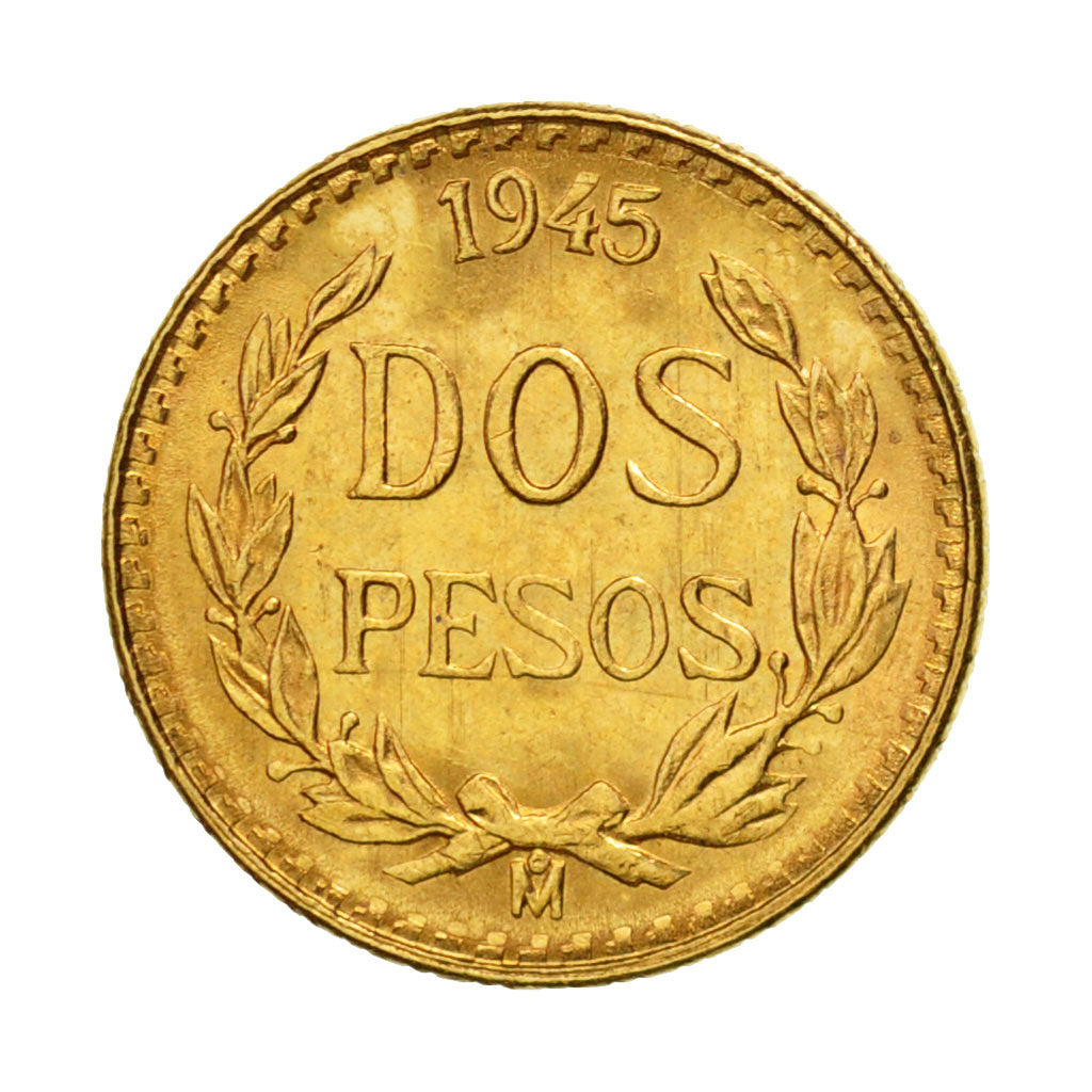 Coin, Mexico, 2 Pesos, 1945, Mexico City, AU(55-58), Gold, KM:461