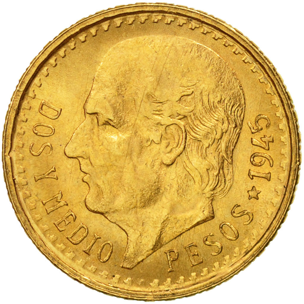 Moneta, Messico, 2-1/2 Pesos, 1945, Mexico City, SPL, Oro, KM:463