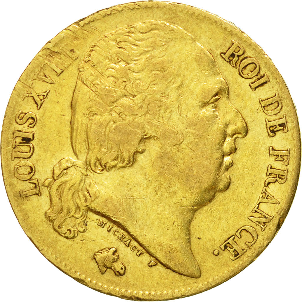Coin, France, Louis XVIII, 20 Francs, 1818, Paris, EF(40-45), Gold, KM:712.1