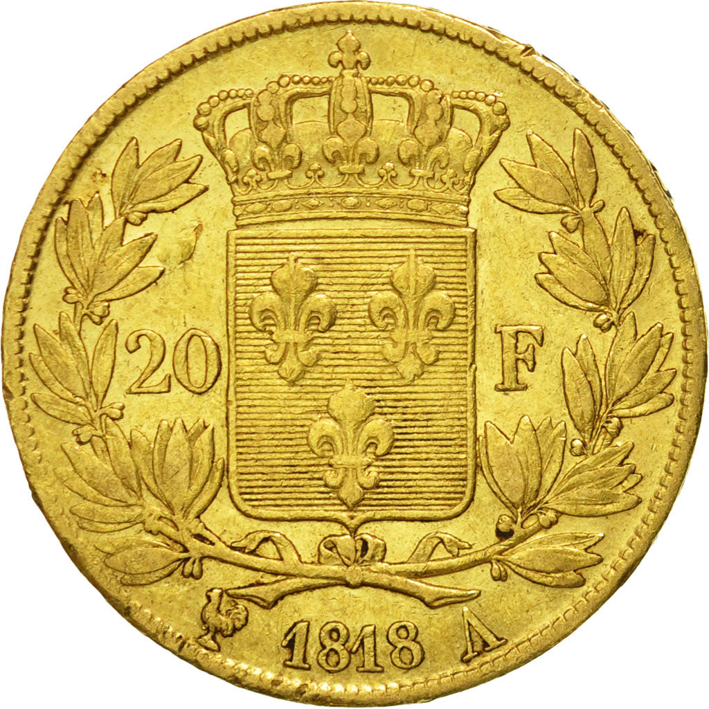Coin, France, Louis XVIII, 20 Francs, 1818, Paris, EF(40-45), Gold, KM:712.1