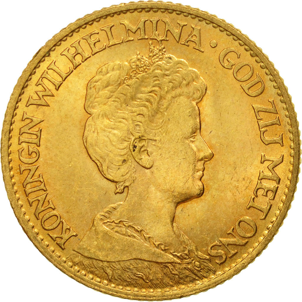 Coin, Netherlands, Wilhelmina I, 10 Gulden, 1913, MS(64), Gold, KM:149