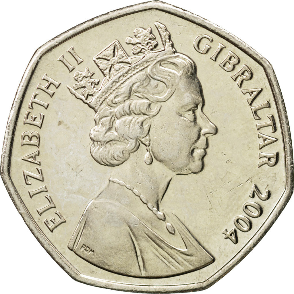 Coin, Gibraltar, Elizabeth II, 50 Pence, 2004, MS(63), Copper-nickel, KM:1074