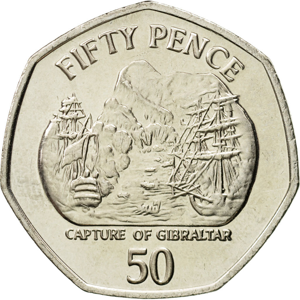 Coin, Gibraltar, Elizabeth II, 50 Pence, 2004, MS(63), Copper-nickel, KM:1074