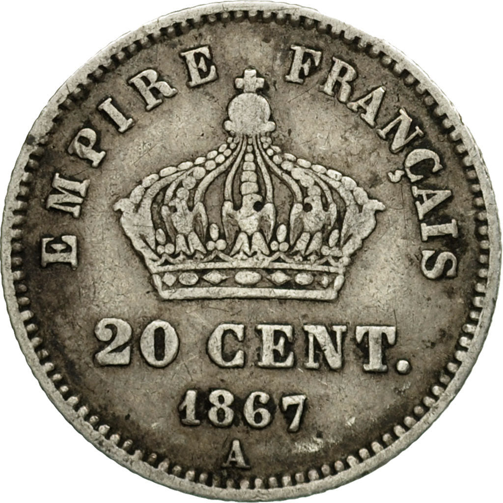 Coin, France, Napoleon III, 20 Centimes, 1867, Paris, VF(20-25), Silver