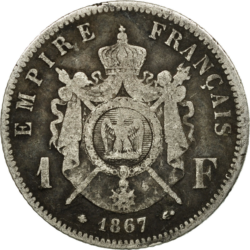 Coin, France, Napoleon III, Franc, 1867, Paris, VF(20-25), Silver, KM:806.1