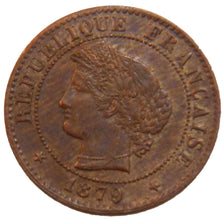 FRANCE, Cérès, Centime, 1879, Paris, KM #826.1, EF(40-45), Bronze, Gadoury #88,