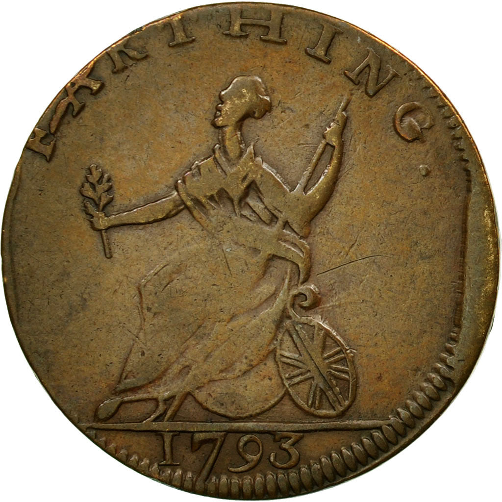 Coin, Great Britain, Isaac Newton, Farthing Token, 1793, EF(40-45), Copper