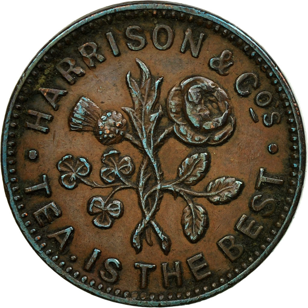 Moneda, Irlanda, Harrison & Co, Farthing Token, Kingstown, MBC+, Cobre
