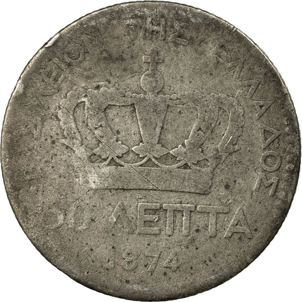 Coin, Greece, George I, 50 Lepta, 1874, Athens, VG(8-10), Silver, KM:37