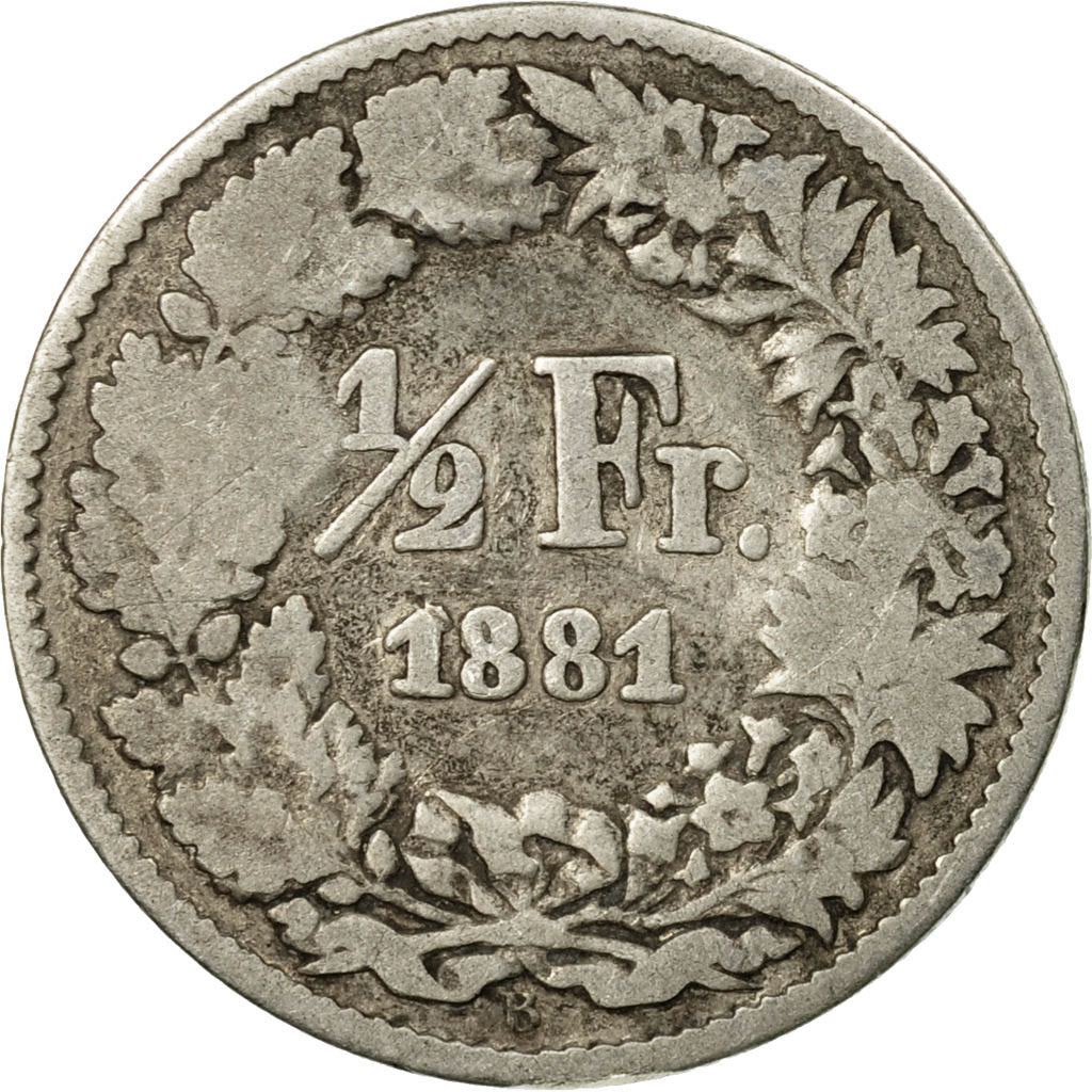 Münze, Schweiz, 1/2 Franc, 1881, Bern, Countermark, S, Silber, KM:23