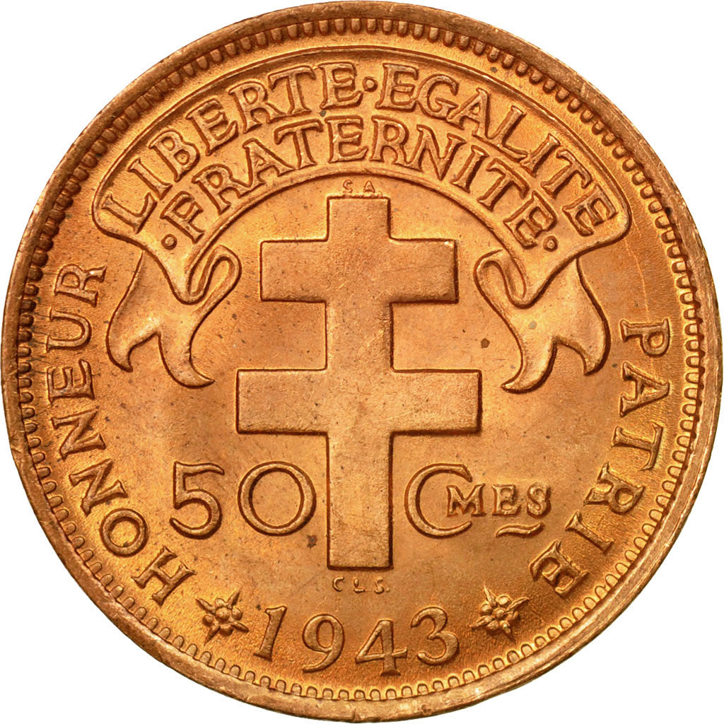 Coin, Cameroon, 50 Centimes, 1943, Pretoria, MS(64), Bronze, KM:6