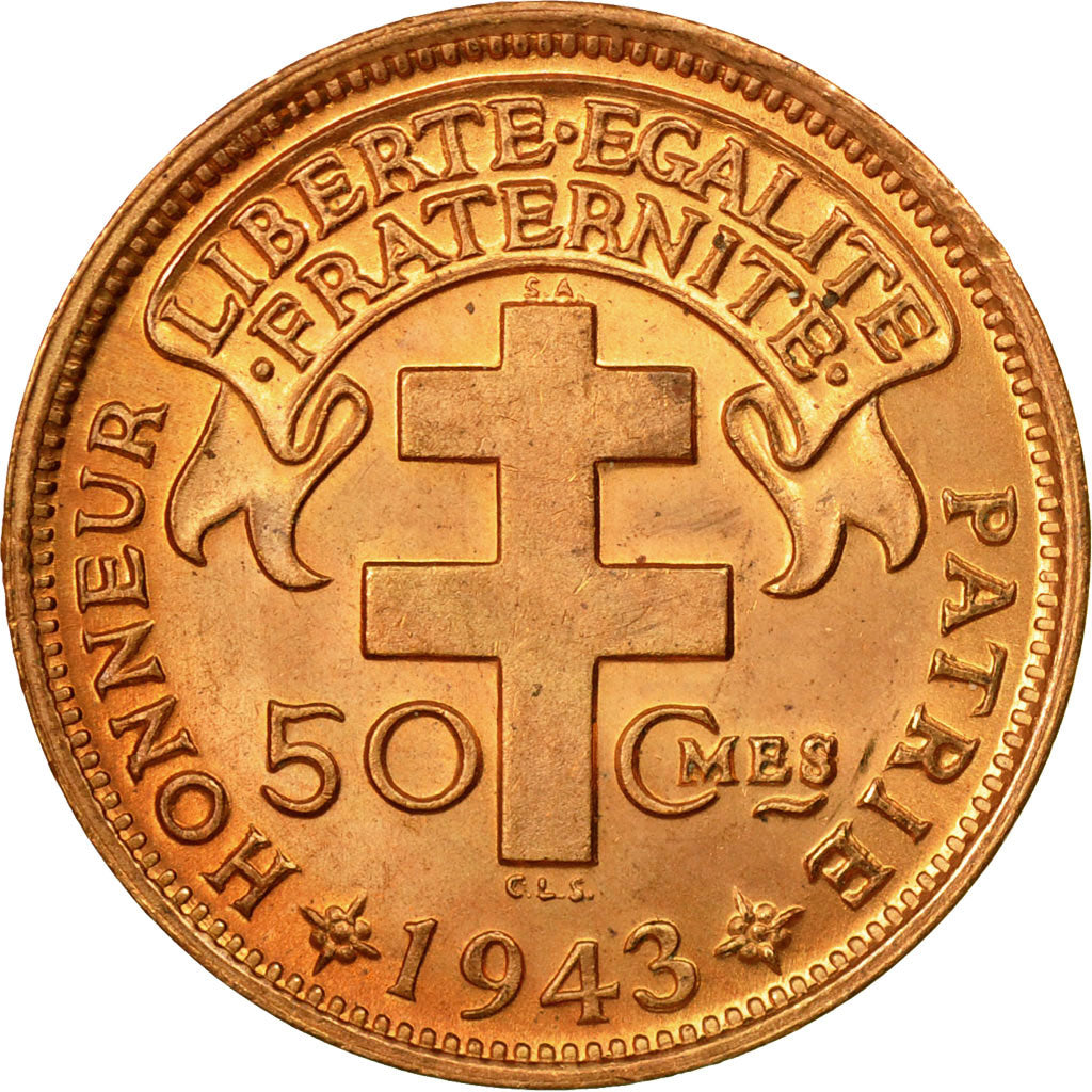 Moneta, Camerun, 50 Centimes, 1943, Pretoria, FDC, Bronzo, KM:6