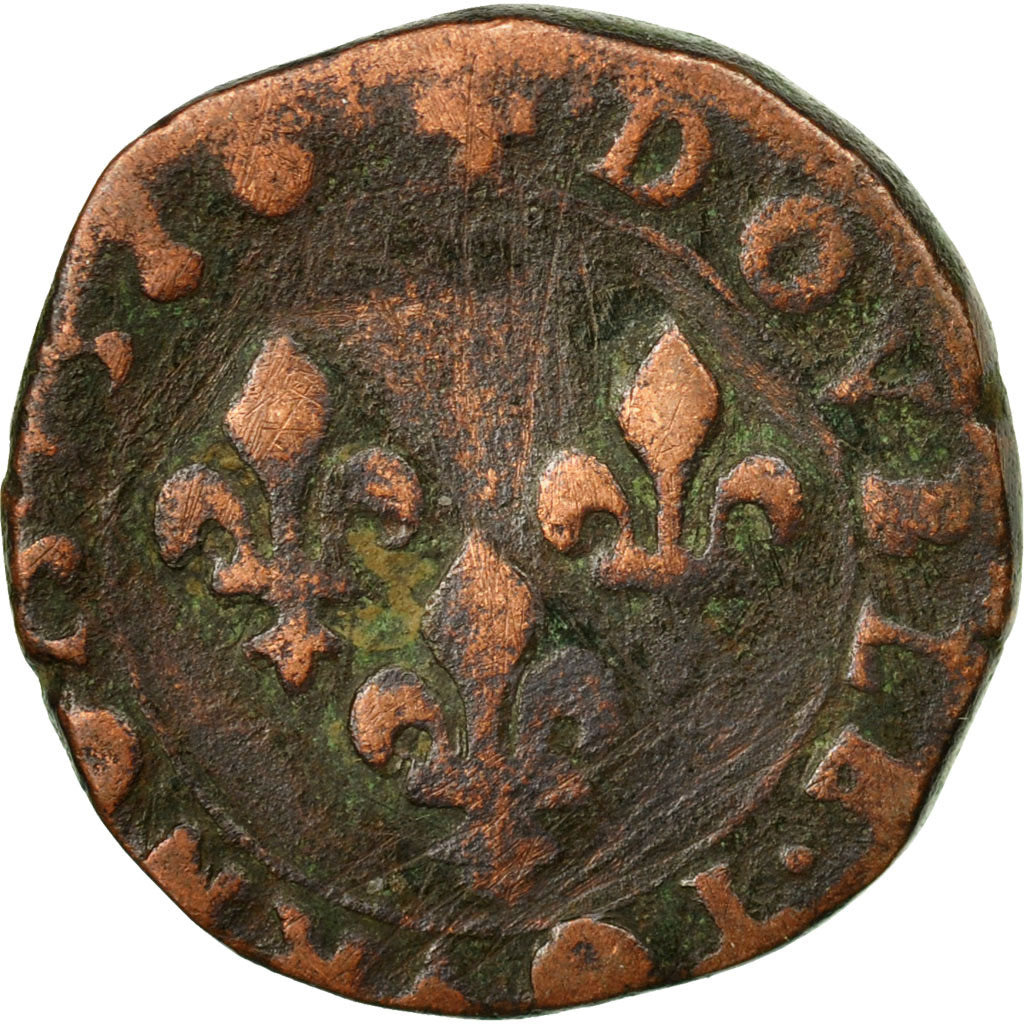 Coin, France, Henri III, Double Tournois, 1586, Rouen, VF(20-25), Copper