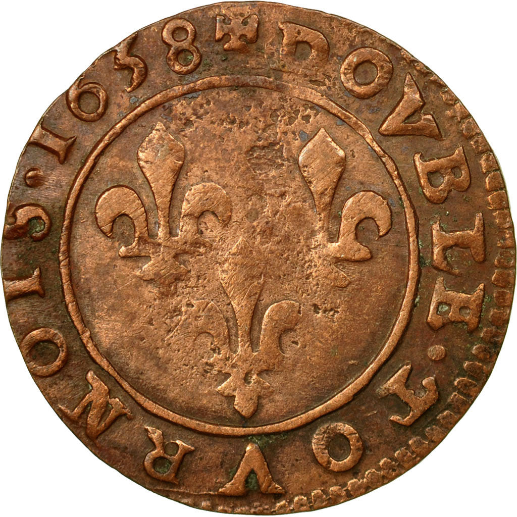Munten, Frankrijk, Louis XIII, Double Tournois, 1638, Vallée du Rhône, FR+