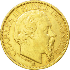 Coin, Monaco, Charles III, 100 Francs, Cent, 1886, Paris, EF(40-45), Gold