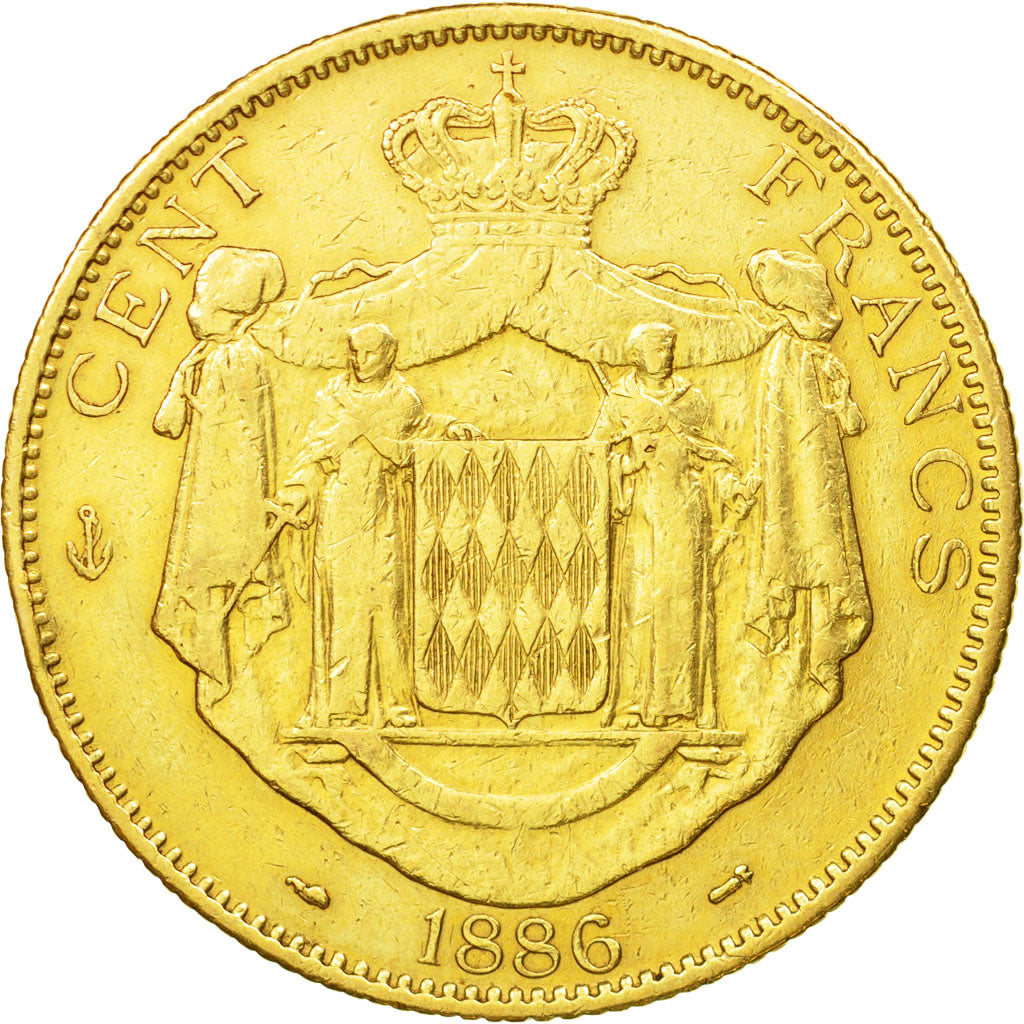 Coin, Monaco, Charles III, 100 Francs, Cent, 1886, Paris, EF(40-45), Gold