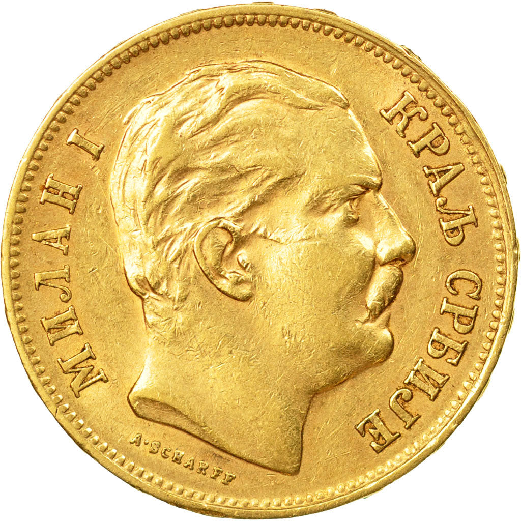 Coin, Serbia, Milan I, 20 Dinara, 1882, AU(50-53), Gold, KM:17.1
