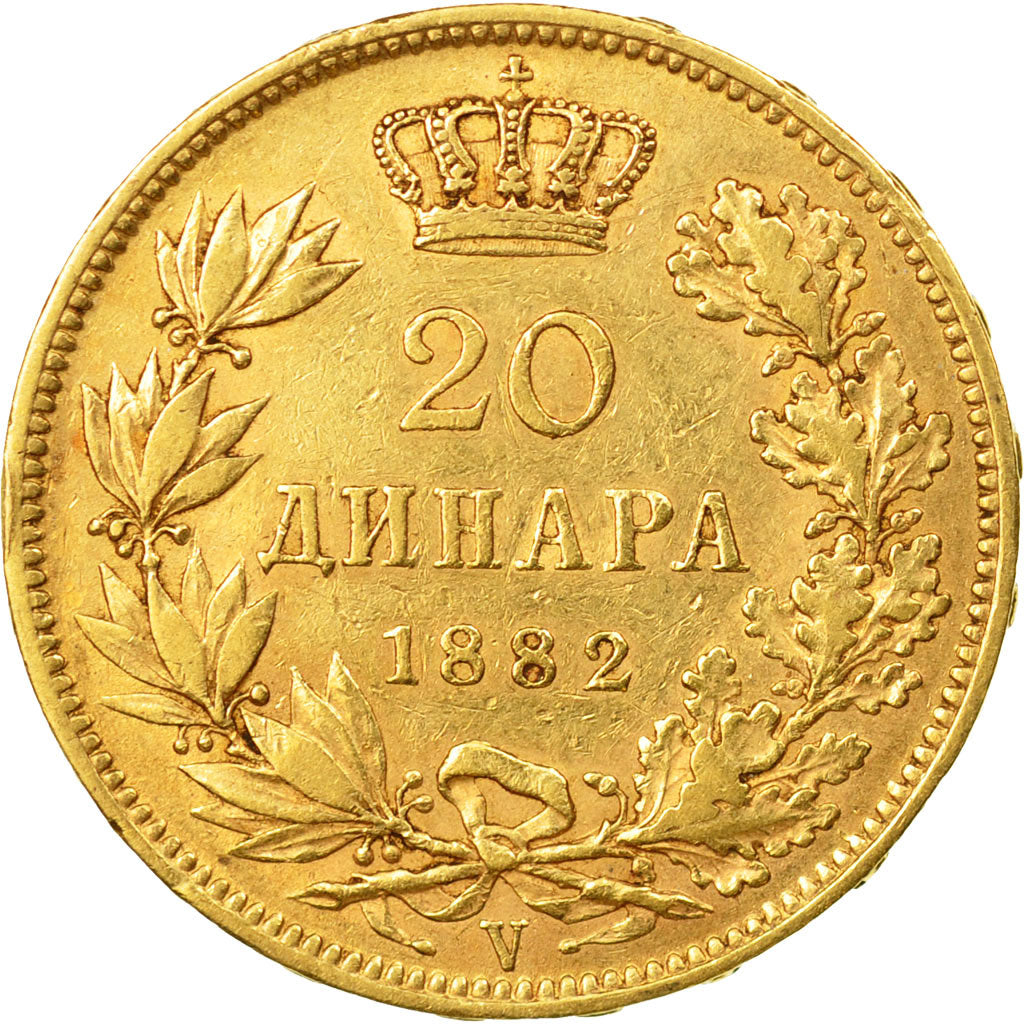 Coin, Serbia, Milan I, 20 Dinara, 1882, AU(50-53), Gold, KM:17.1