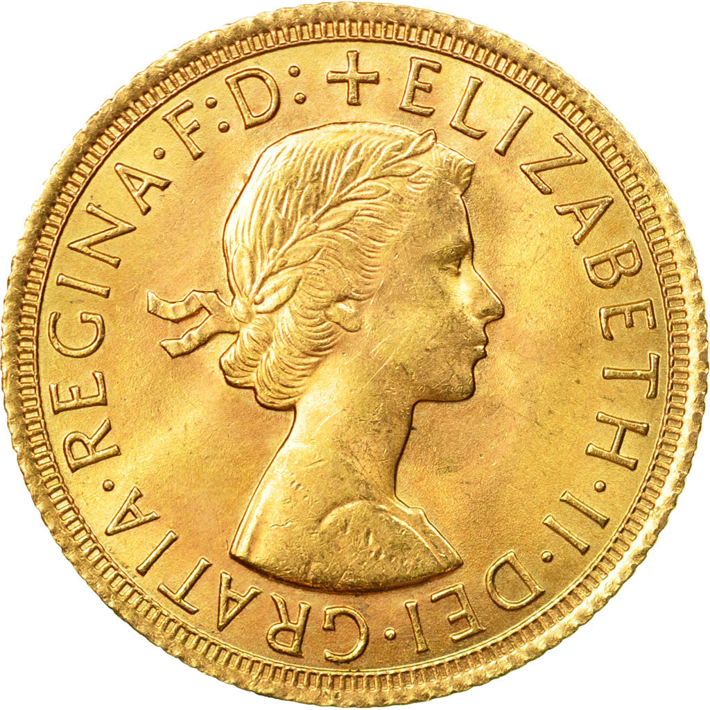 Coin, Great Britain, Elizabeth II, Sovereign, 1965, AU(55-58), Gold, KM:908
